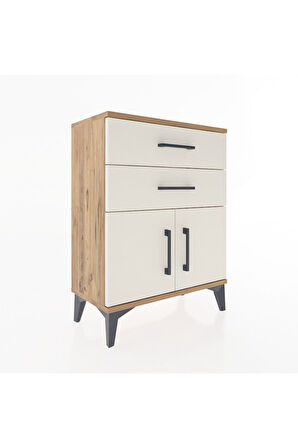 Arges Komodin 2 Raflı 2 Kapaklı 60x30x80 Çam-Aytaşı