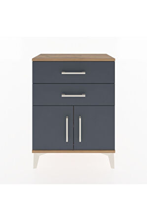 Arges Komodin 2 Raflı 2 Kapaklı 60x30x80 Çam-Antrasit