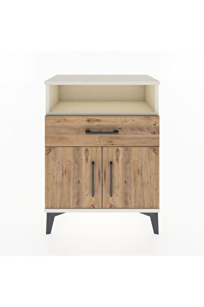 Arges Komodin Tek Raflı 2 Çekmeceli 2 Kapaklı 60x30x80 Aytaşı-Çam