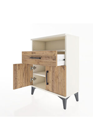 Arges Komodin Tek Raflı 2 Çekmeceli 2 Kapaklı 60x30x80 Aytaşı-Çam