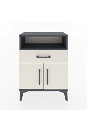 Arges Komodin Tek Raflı 2 Çekmeceli 2 Kapaklı 60x30x80 Antrasit-Aytaşı