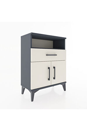 Arges Komodin Tek Raflı 2 Çekmeceli 2 Kapaklı 60x30x80 Antrasit-Aytaşı