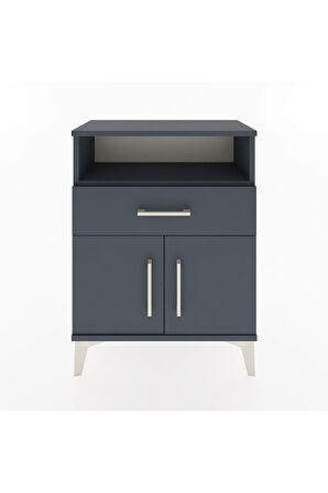 Arges Komodin Tek Raflı 2 Çekmeceli 2 Kapaklı 60x30x80 Antrasit-Antrasit
