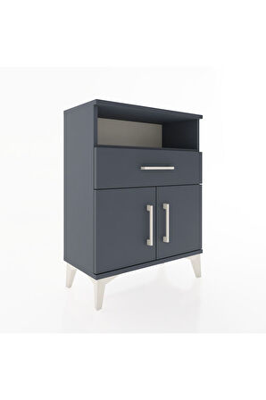 Arges Komodin Tek Raflı 2 Çekmeceli 2 Kapaklı 60x30x80 Antrasit-Antrasit