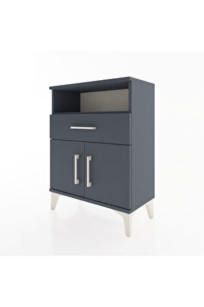 Arges Komodin Tek Raflı 2 Çekmeceli 2 Kapaklı 60x30x80 Antrasit-Antrasit