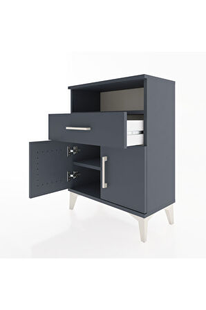 Arges Komodin Tek Raflı 2 Çekmeceli 2 Kapaklı 60x30x80 Antrasit-Antrasit