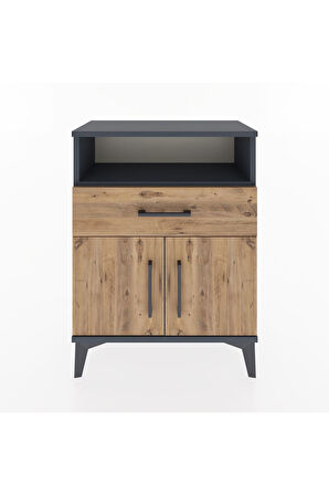 Arges Komodin Tek Raflı 2 Çekmeceli 2 Kapaklı 60x30x80 Antrasit-Çam