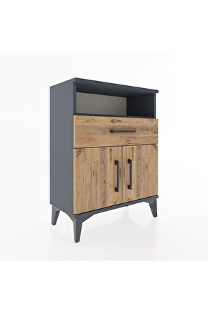 Arges Komodin Tek Raflı 2 Çekmeceli 2 Kapaklı 60x30x80 Antrasit-Çam