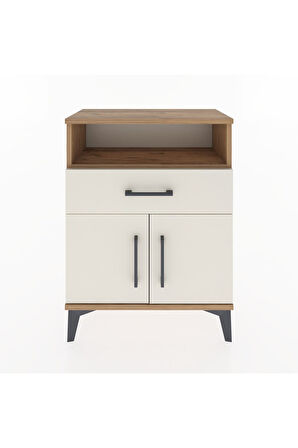 Arges Komodin Tek Raflı 2 Çekmeceli 2 Kapaklı 60x30x80 Çam-Aytaşı