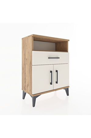 Arges Komodin Tek Raflı 2 Çekmeceli 2 Kapaklı 60x30x80 Çam-Aytaşı
