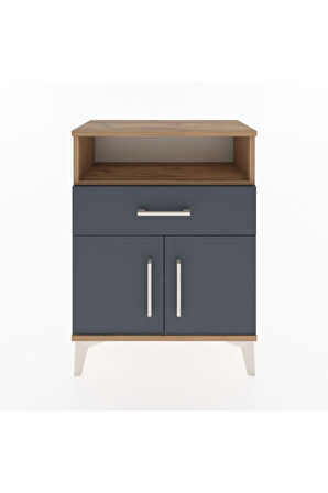 Arges Komodin Tek Raflı 2 Çekmeceli 2 Kapaklı 60x30x80 Çam-Antrasit