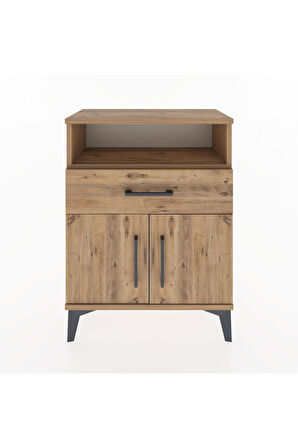 Arges Komodin Tek Raflı 2 Çekmeceli 2 Kapaklı 60x30x80 Çam-Çam