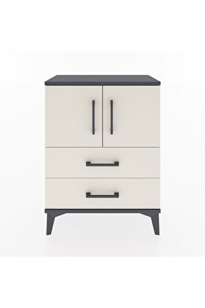 Arges Komodin Tek Raflı Tek Çekmeceli 2 Kapaklı 60x30x80 Antrasit-Aytaşı