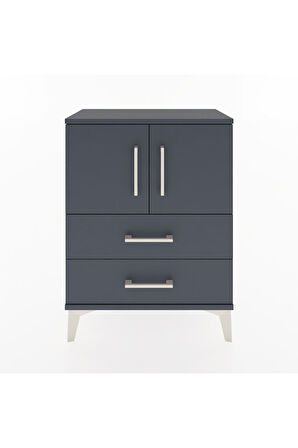 Arges Komodin Tek Raflı Tek Çekmeceli 2 Kapaklı 60x30x80 Antrasit-Antrasit