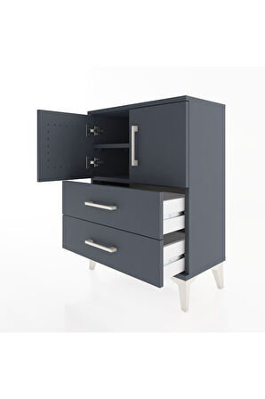 Arges Komodin Tek Raflı Tek Çekmeceli 2 Kapaklı 60x30x80 Antrasit-Antrasit