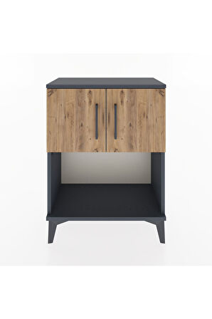 Arges Komodin 2 Raflı 2 Çekmeceli 2 Kapaklı 60x30x80 Antrasit-Çam