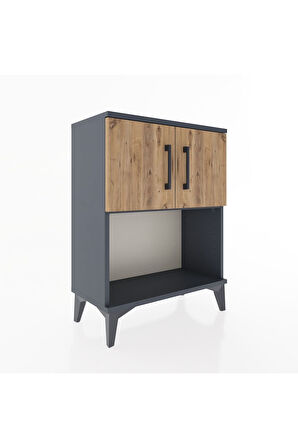 Arges Komodin 2 Raflı 2 Çekmeceli 2 Kapaklı 60x30x80 Antrasit-Çam