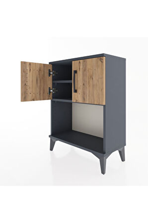 Arges Komodin 2 Raflı 2 Çekmeceli 2 Kapaklı 60x30x80 Antrasit-Çam