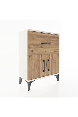 Arges Komodin 3 Raflı Tek Çekmeceli 2 Kapaklı 60x30x80 Aytaşı-Çam