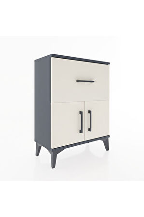 Arges Komodin 3 Raflı Tek Çekmeceli 2 Kapaklı 60x30x80 Antrasit-Aytaşı