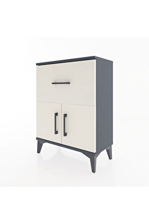 Arges Komodin 3 Raflı Tek Çekmeceli 2 Kapaklı 60x30x80 Antrasit-Aytaşı