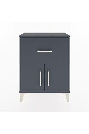 Arges Komodin 3 Raflı Tek Çekmeceli 2 Kapaklı 60x30x80 Antrasit-Antrasit
