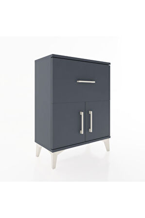 Arges Komodin 3 Raflı Tek Çekmeceli 2 Kapaklı 60x30x80 Antrasit-Antrasit