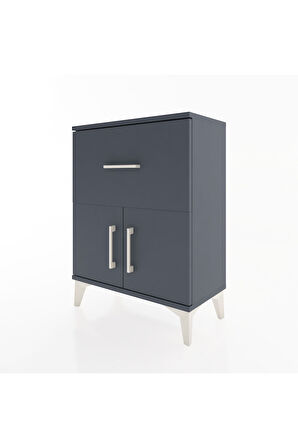Arges Komodin 3 Raflı Tek Çekmeceli 2 Kapaklı 60x30x80 Antrasit-Antrasit