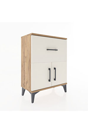 Arges Komodin 3 Raflı Tek Çekmeceli 2 Kapaklı 60x30x80 Çam-Aytaşı
