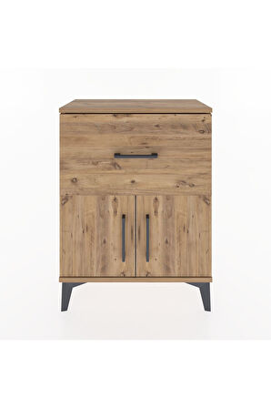 Arges Komodin 3 Raflı Tek Çekmeceli 2 Kapaklı 60x30x80 Çam-Çam