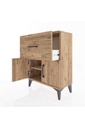 Arges Komodin 3 Raflı Tek Çekmeceli 2 Kapaklı 60x30x80 Çam-Çam