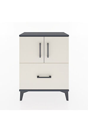 Arges Komodin Tek Raflı Tek Çekmeceli 2 Kapaklı 60x30x80 Antrasit-Aytaşı