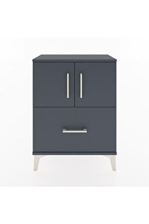 Arges Komodin Tek Raflı Tek Çekmeceli 2 Kapaklı 60x30x80 Antrasit-Antrasit