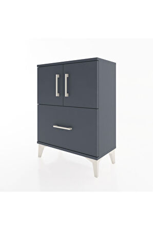Arges Komodin Tek Raflı Tek Çekmeceli 2 Kapaklı 60x30x80 Antrasit-Antrasit
