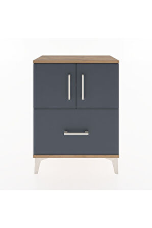 Arges Komodin Tek Raflı Tek Çekmeceli 2 Kapaklı 60x30x80 Çam-Antrasit