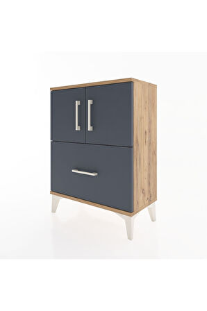 Arges Komodin Tek Raflı Tek Çekmeceli 2 Kapaklı 60x30x80 Çam-Antrasit