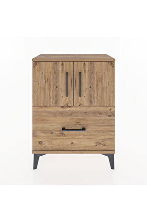 Arges Komodin Tek Raflı Tek Çekmeceli 2 Kapaklı 60x30x80 Çam-Çam