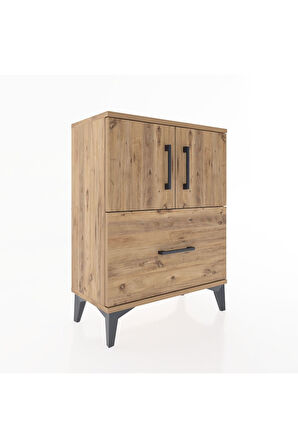 Arges Komodin Tek Raflı Tek Çekmeceli 2 Kapaklı 60x30x80 Çam-Çam
