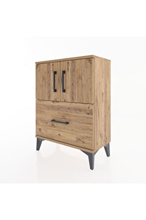 Arges Komodin Tek Raflı Tek Çekmeceli 2 Kapaklı 60x30x80 Çam-Çam