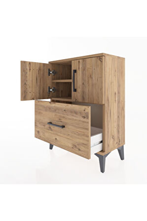 Arges Komodin Tek Raflı Tek Çekmeceli 2 Kapaklı 60x30x80 Çam-Çam