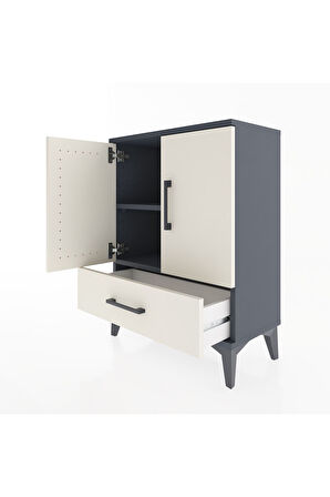 Arges Komodin 2 Raflı Tek Çekmeceli 2 Kapaklı 60x30x80 Antrasit-Aytaşı