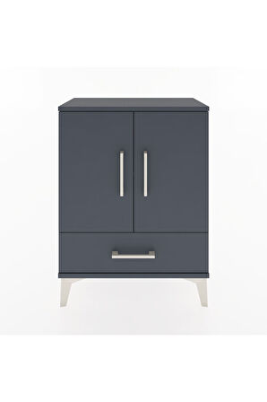 Arges Komodin 2 Raflı Tek Çekmeceli 2 Kapaklı 60x30x80 Antrasit-Antrasit