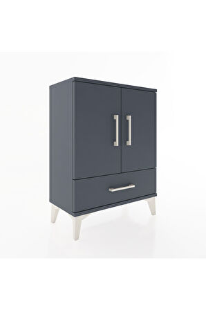 Arges Komodin 2 Raflı Tek Çekmeceli 2 Kapaklı 60x30x80 Antrasit-Antrasit