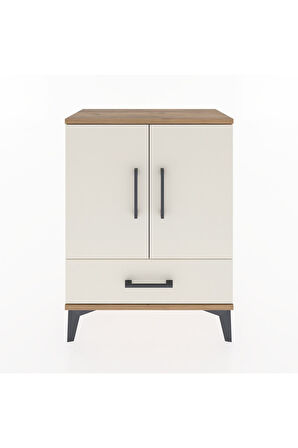 Arges Komodin 2 Raflı Tek Çekmeceli 2 Kapaklı 60x30x80 Çam-Aytaşı