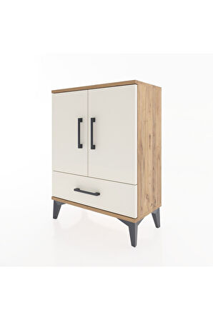 Arges Komodin 2 Raflı Tek Çekmeceli 2 Kapaklı 60x30x80 Çam-Aytaşı