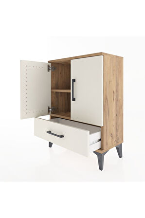Arges Komodin 2 Raflı Tek Çekmeceli 2 Kapaklı 60x30x80 Çam-Aytaşı