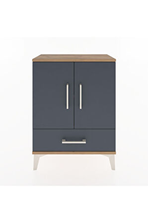 Arges Komodin 2 Raflı Tek Çekmeceli 2 Kapaklı 60x30x80 Çam-Antrasit