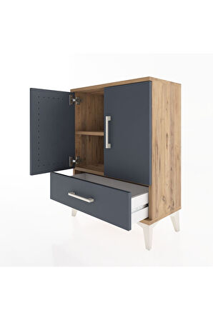 Arges Komodin 2 Raflı Tek Çekmeceli 2 Kapaklı 60x30x80 Çam-Antrasit
