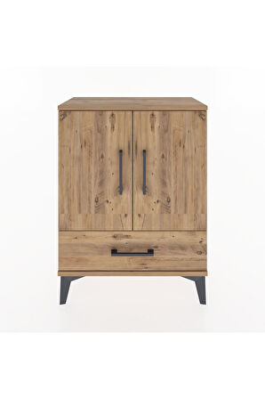 Arges Komodin 2 Raflı Tek Çekmeceli 2 Kapaklı 60x30x80 Çam-Çam
