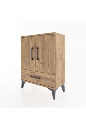 Arges Komodin 2 Raflı Tek Çekmeceli 2 Kapaklı 60x30x80 Çam-Çam